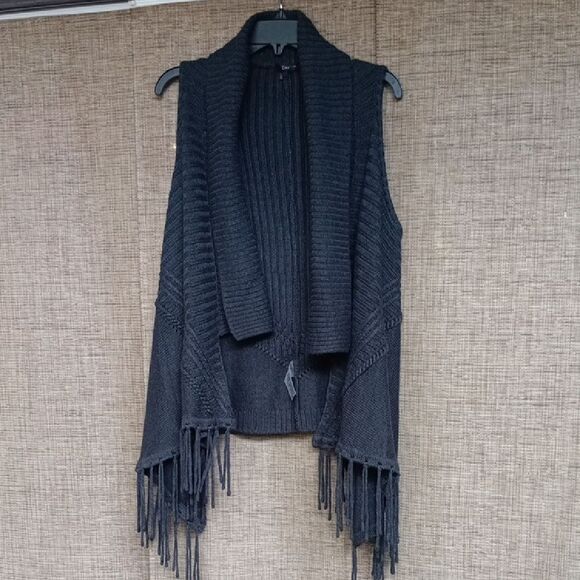 Dex Charcoal Fringe Knit Sweater Vest - Picture 1 of 5